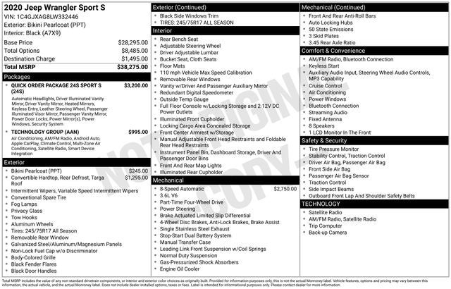 2020 Jeep Wrangler Sport S