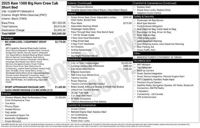 2025 RAM 1500 Big Horn/Lone Star