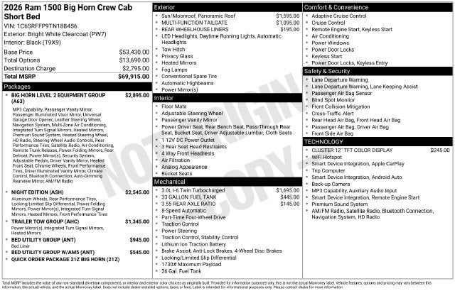 2026 RAM 1500 Big Horn/Lone Star