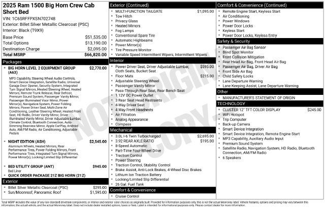 2025 RAM 1500 Big Horn/Lone Star