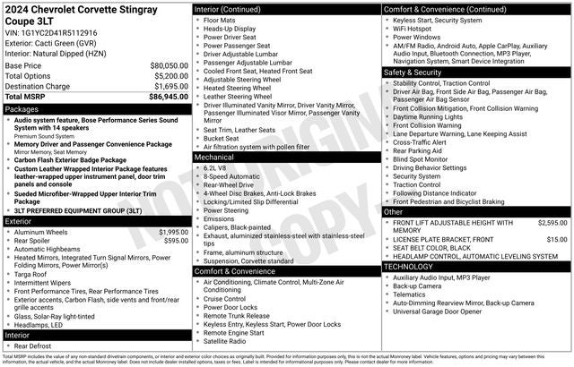 2024 Chevrolet Corvette Stingray 3LT