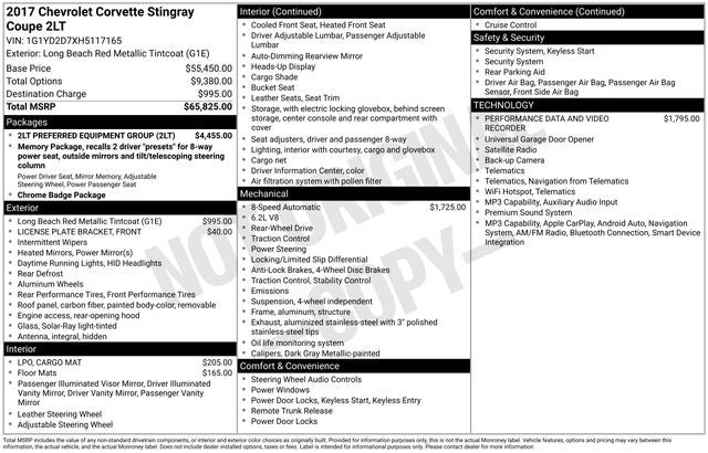 2017 Chevrolet Corvette Stingray 2LT