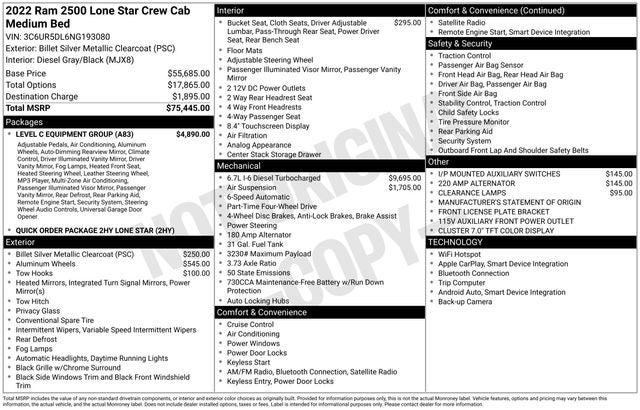2022 RAM 2500 Lone Star Silver