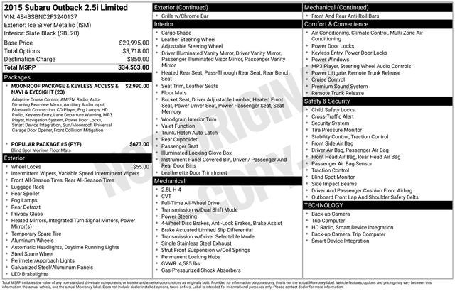 2015 Subaru Outback 2.5i Limited