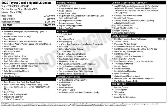 2022 Toyota Corolla Hybrid LE