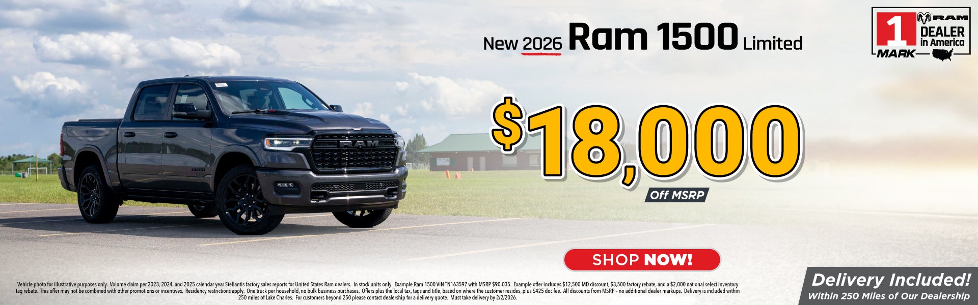A photo of a Ram 1500 Limited truck includes a product offer