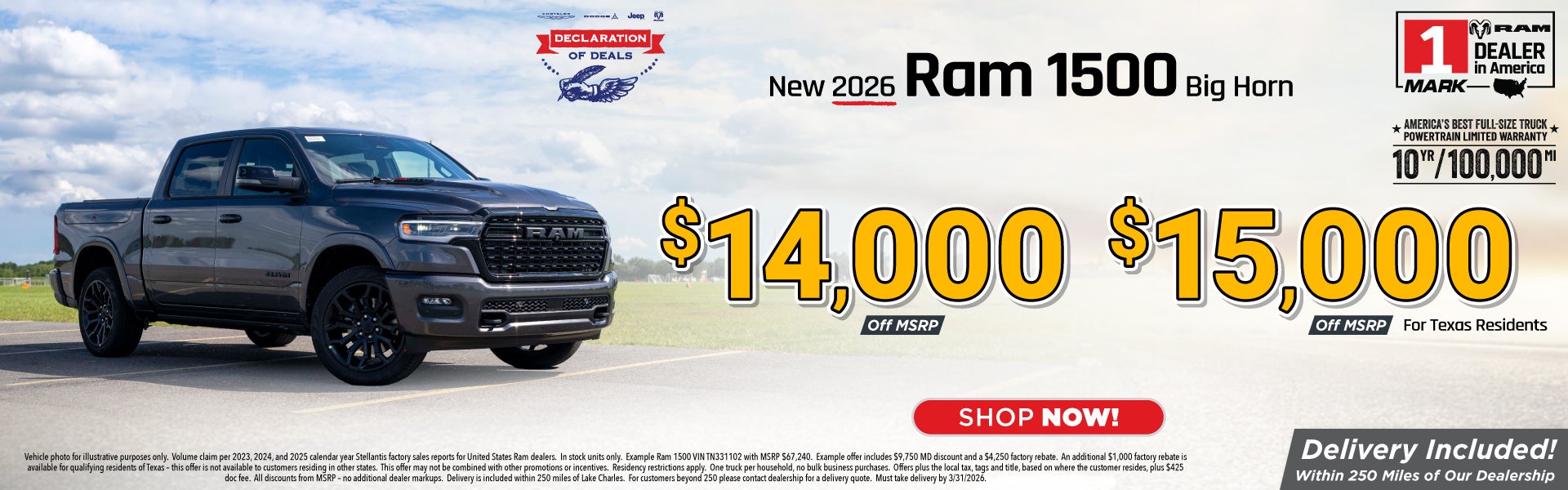 A Ram 1500 parked in a parking lot. 